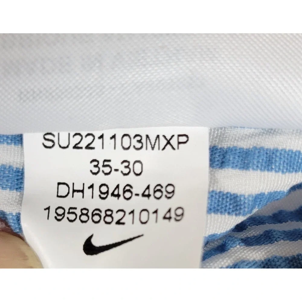Nike Dri Fit Seersucker Stripe Golf Pants Mens 34x28 Blue White Chino Flat Front - Picture 9 of 10